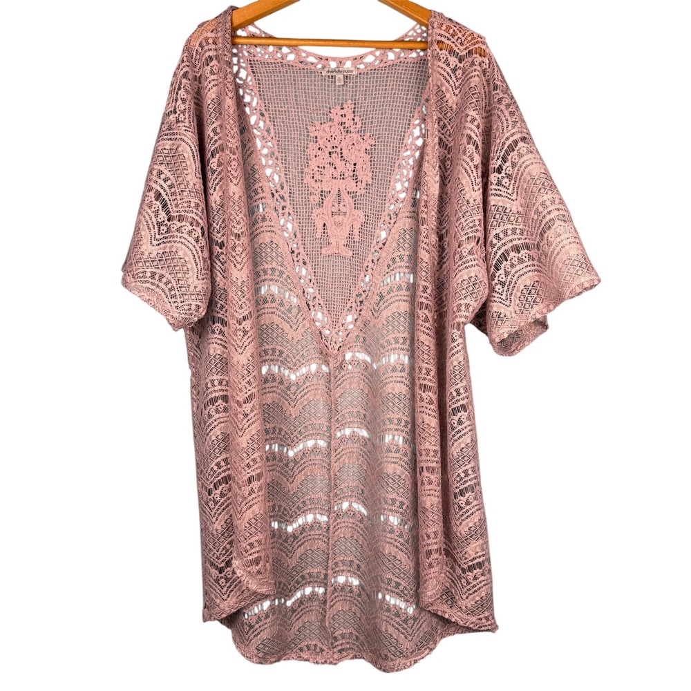 Charlotte Russe Dusty Rose Crochet Lace Kimono Cardigan Open Knit Sz M USA Y2K